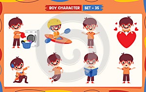 Cartoon Boy Doing Various Activities