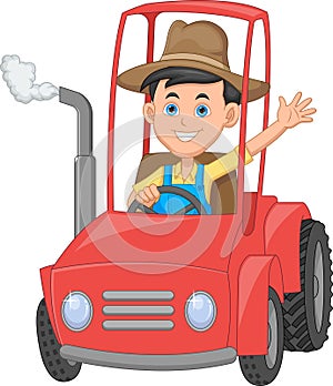 cartoon boy driving a tractor