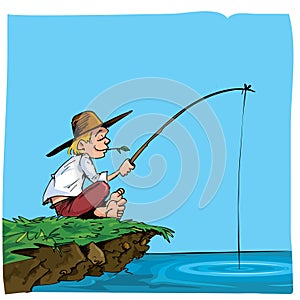 Cartoon of a boy fishing