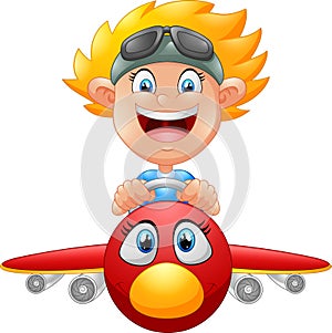 Cartoon Boy Flying Plane