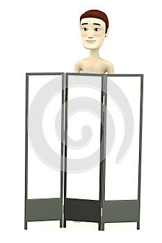 Cartoon boy with folding screen