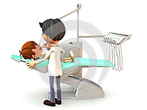 Cartoon boy getting a dental exam.