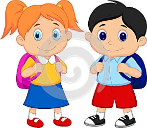 Cartoon Boy and girl with backpacks