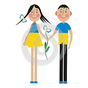 Cartoon boy and girl holding hands. Cute young couple in love holding hands. Vector Illustration
