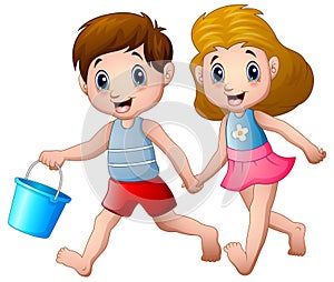 Cartoon boy and girl running