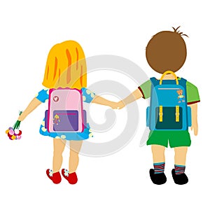 Cartoon boy and girl with schoolbags