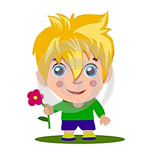 Cartoon boy giving you thumbs up. Blonde with blue eyes,