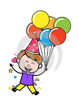 Cartoon Boy holding Balloons
