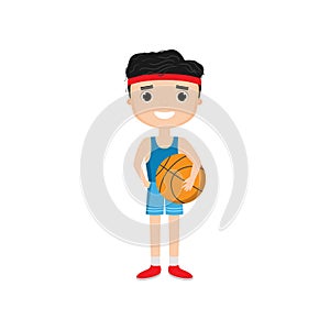 Cartoon boy holding basketball isolated on white background