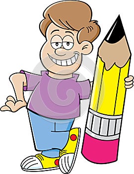 Cartoon boy holding a pencil