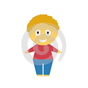 Cartoon boy. Illustration of a boy on a white background.Red-haired boy. Cheerful. Red jacket. Blue pants.