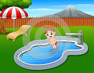 Cartoon boy jumping in swimming pool