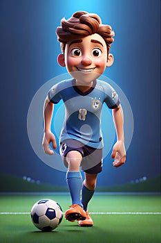 Cartoon Boy Kicking Soccer Ball on Field, Active Sports and Playful Recreation.. Generative AI.