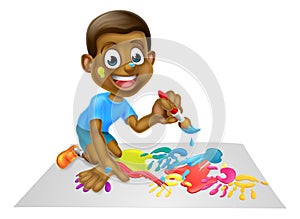 Cartoon Boy Painting With Brush