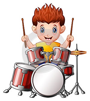 Cartoon boy playing a drums