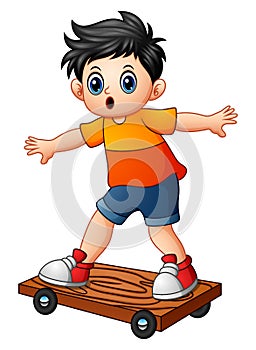 Cartoon boy playing skateboard