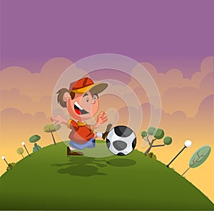 Cartoon boy playing with soccer ball