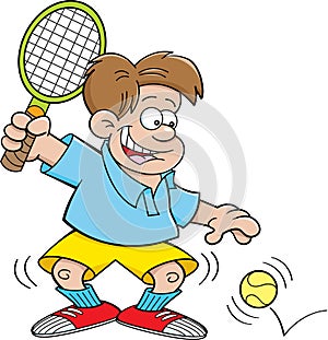 Cartoon boy playing tennis