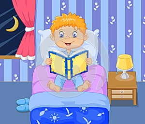 Cartoon boy reading bed time story