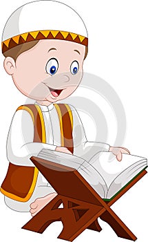 Cartoon boy reading Quran