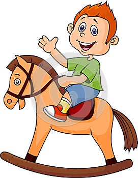 A cartoon boy riding a horse toy