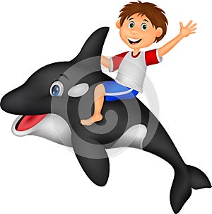 Cartoon Boy riding orca