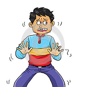 Cartoon a boy scared and need help