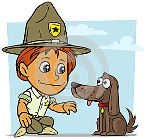 Cartoon boy scout character with dog