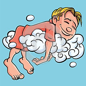 Cartoon boy sleeping on a cloud