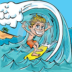 Cartoon boy surfing