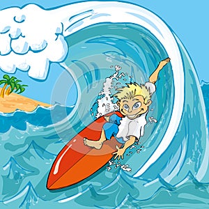 Cartoon boy surfing