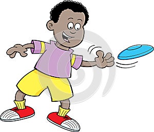 Cartoon boy throwing a flying disc