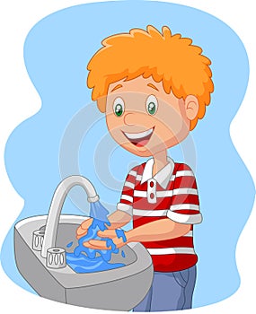 Cartoon boy washing hand