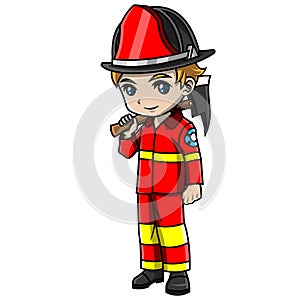 Cartoon boy wearing firefighter costume