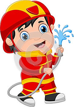 Cartoon boy wearing firefighter costume