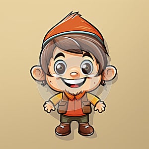 cartoon boy wearing a hat and vest with a smile on his face