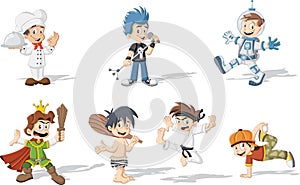 Cartoon boys wearing different costumes