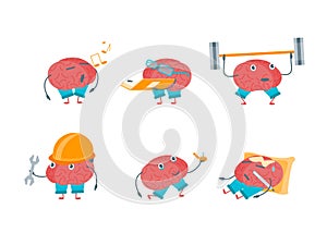 Cartoon Brain Activities Set. Vector