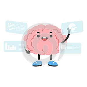 Cartoon Brain Analyzing Data with Charts