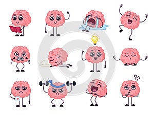 Návrh maľby mozog znak. intelektuálne citový smiešny šťastný a smutný hlava. nevadí spať robiť cvičenie a 