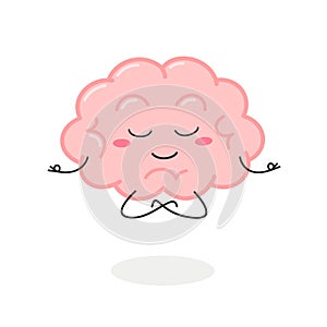 Cartoon brain character meditation in lotus pose