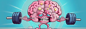 Cartoon Brain Lifts Barbell in Display of Strength and Determination. Generative AI.