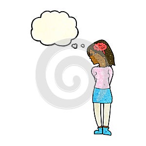 cartoon brainy woman with thought bubble