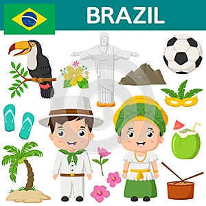 Cartoon Brazilian couple wearing traditional costumes