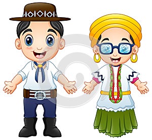 Cartoon Brazilians couple wearing traditional costumes
