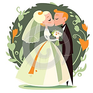Cartoon Bride And Groom Kissing