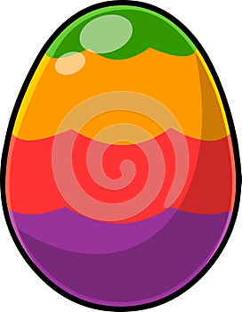 Cartoon Bright Colorful Painted Easter Egg With Wavy Lines