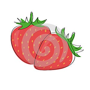 Cartoon bright natural strawberrys isolated on white. Vector illustration of fresh farm organic berry used for magazine, book,