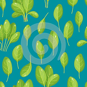 Cartoon bright spinach seamless pattern isolated on blue