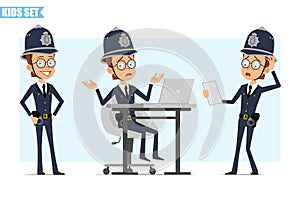 Cartoon british policeman boy character vector set